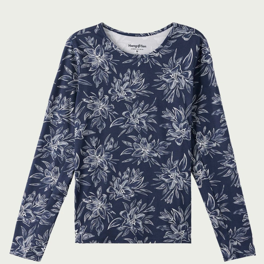 Hang Ten Solara Long Sleeve Sun Tee Navy UPF 50+ Women's Swim Shirt Small